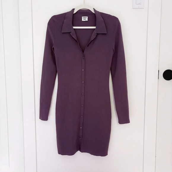 Aritzia Sunday Best Ralph Bodycon Long Sleeve Polo Mini Dress Violet Haze Size M - Picture 2 of 6